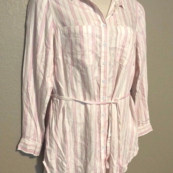Melissa McCarthy Seven7 Women's Pink Striped Button Up Tunic Top 0X/XXL - Picture 8 of 16